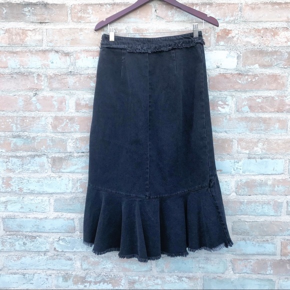 Zara Denim Skirt Black Asymmetric Ruffle Midi NWOT - Picture 7 of 8
